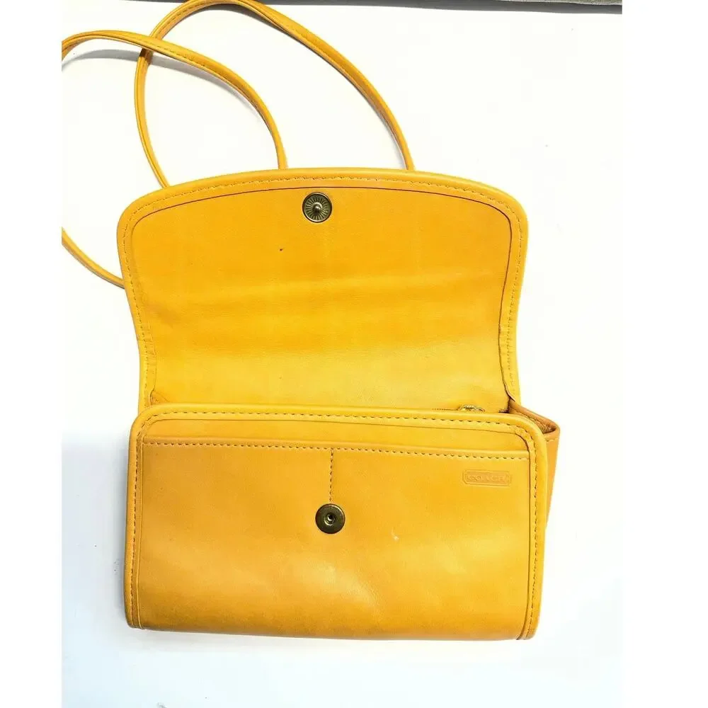 Coach Mustard Yellow Leather Crossbody Clutch Wristlet Bag